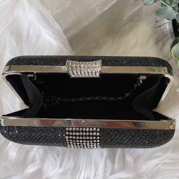 CRYSTAL ENCRUSTED EVENING BAG beaded EVENING BAGš„black w chain TIMELESS CLASSIC - Picture 6 of 10